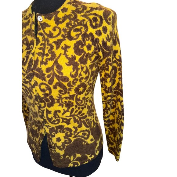Carol Little Lambs Wool Angora Cardigan Mustard Yellow Brown Paisley Sweater S - Picture 9 of 9